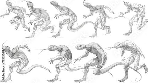 Character Design Sheet: Cobra Anatomy in Action, Pencil Sketch photo