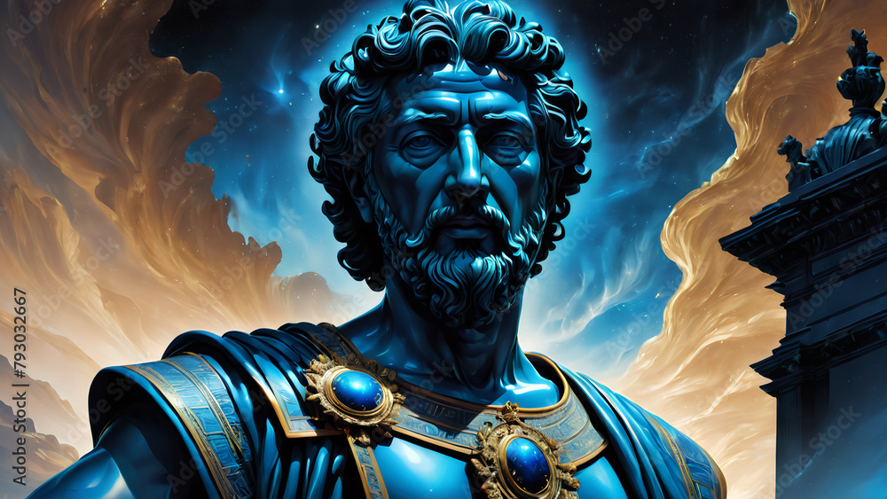 Marcus aurelius statue of stoicism roman emperor with flowing blue ...