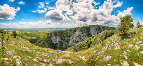 Amazing view of Turda Gorge (Cheile Turzii) natural reserve with marked trails for hikes on Hasdate river.