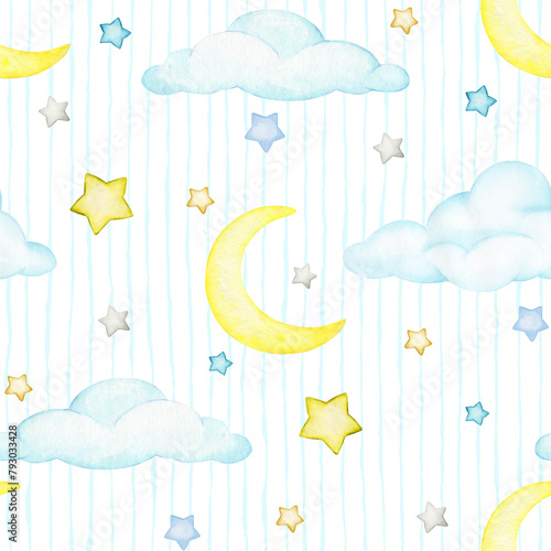 Moon clouds stars seamless pattern © Natalia