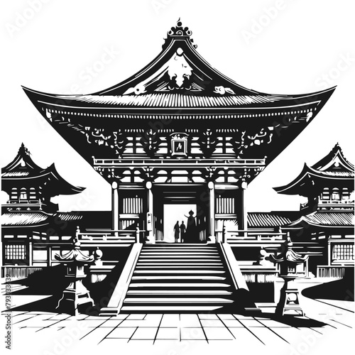 Vector illustration of Heian Jingu Shrine isolated on white background