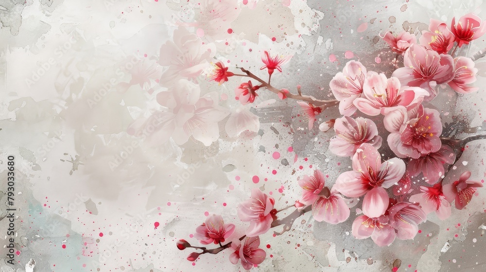 Sakura branch in watercolor style on an light abstract background illustration.
Sakura branch in watercolor style on an light abstract background illustration.