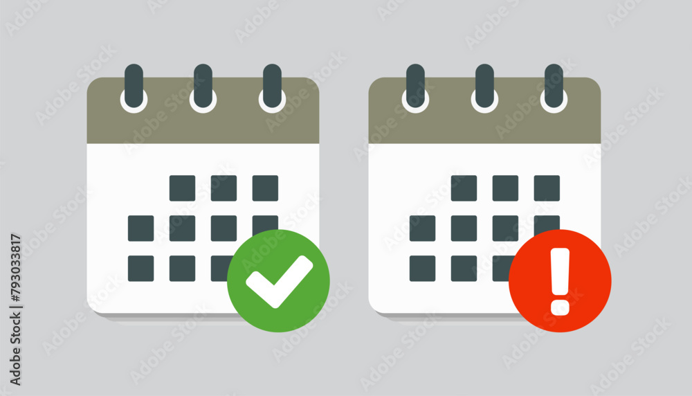 Icon calendar - popup message check and error Icon calendar - popup message check and error