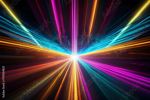 3d render, abstract background with colorful spectrum. Bright neon rays and glowing lines