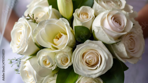 White rose flower bouquet in bundle shape for bridal in wedding ceremony 