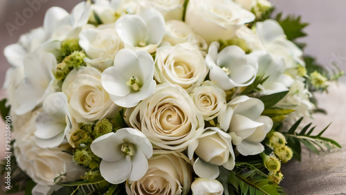 White rose flower bouquet in bundle shape for bridal in wedding ceremony 