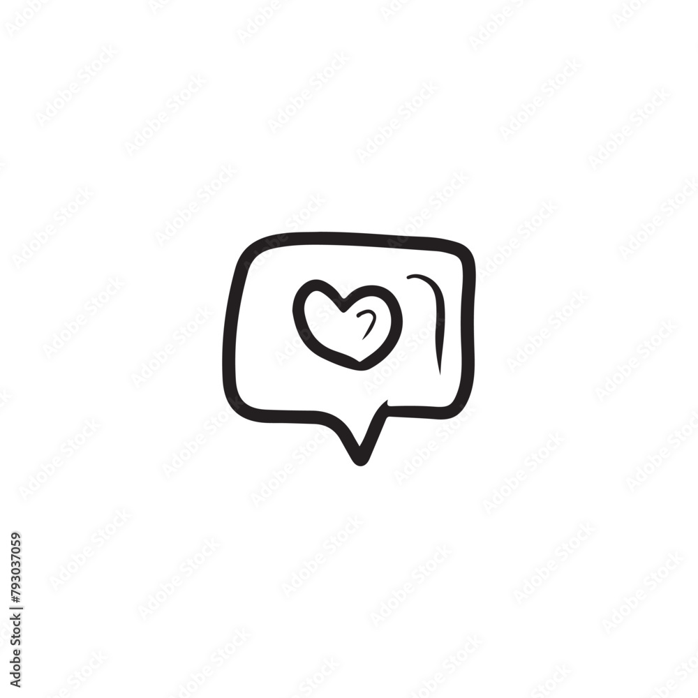 pop it notification with heart in speaking bubble in b lack isolated on white background. Hand drawn vector sketch illustration in doodle simple style. Concept of messengers, communication, dialogue. pop it notification with heart in speaking bubble in b lack isolated on white background. Hand drawn vector sketch illustration in doodle simple style. Concept of messengers, communication, dialogue.
