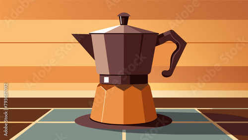 A traditional Moka pot on a stovetop with a rich and aromatic espresso brewing inside..