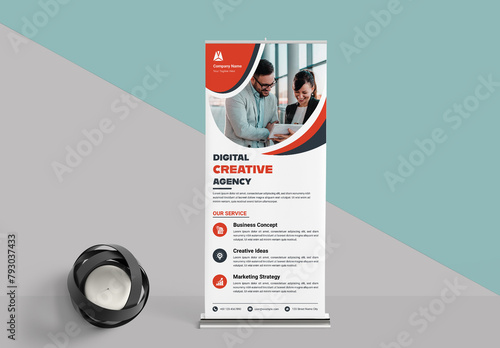 Business Roll-Up Layout With Red Accents (ID: 793037433)