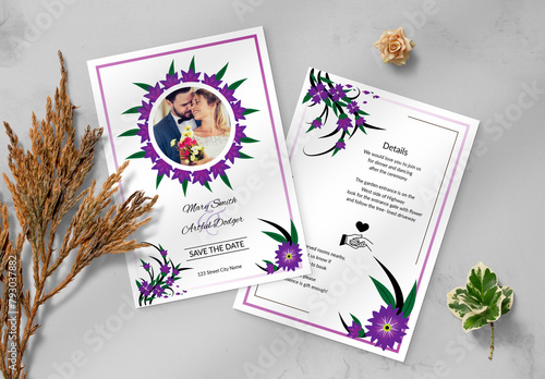 White And Purple Wedding Invitation Card (ID: 793037882)