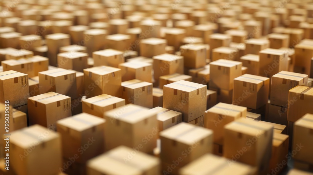 Cardboard boxes packaging arranged in a distribution industrial warehouse factory. AI generated Cardboard boxes packaging arranged in a distribution industrial warehouse factory. AI generated
