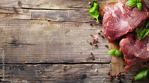 raw beef steak on wooden surface