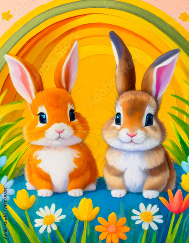 watercolor bunny bunnies spring background illustration