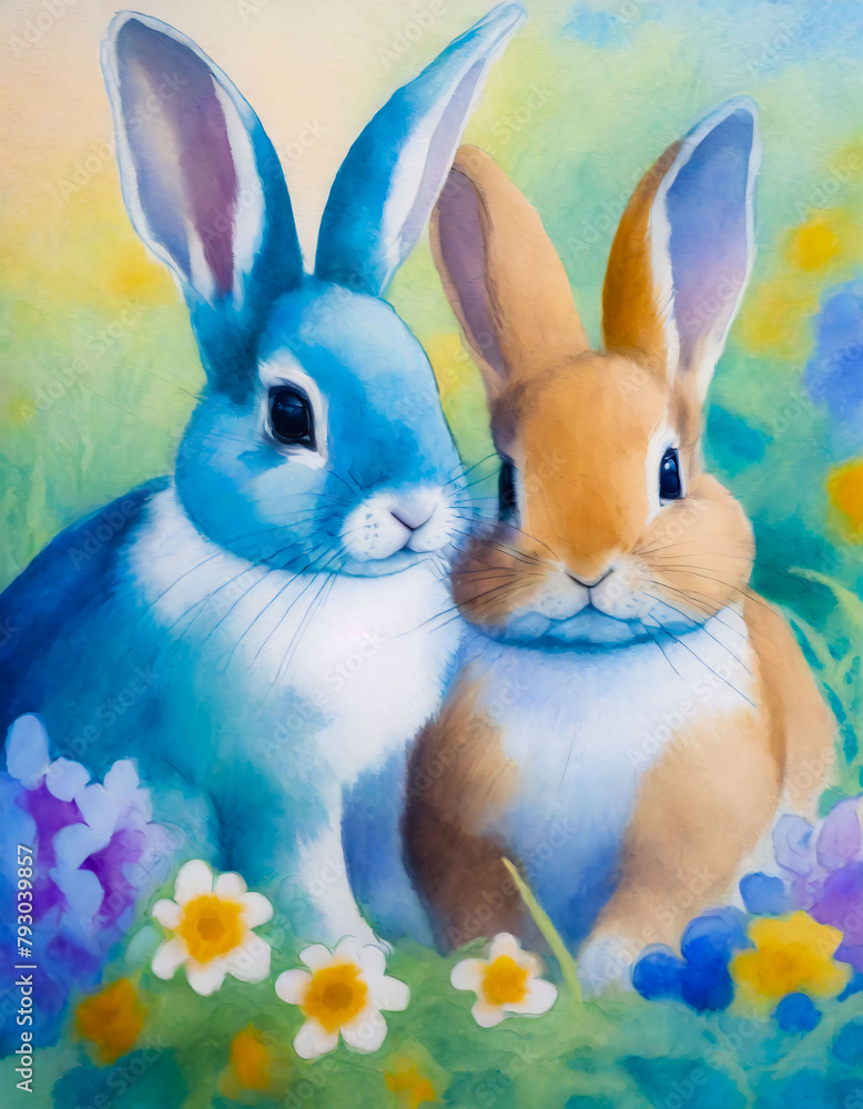 watercolor bunny bunnies spring background illustration watercolor bunny bunnies spring background illustration
