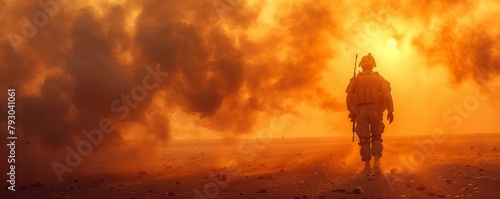 Astronaut walking on a dusty planet at sunset © gearstd