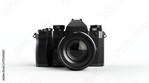 Digital camera on white background ,Very rare SLR film camera on white background, Modern digital camera equipped with zoom lens isolated on white