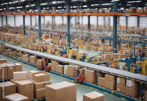 Interior of a logistics warehouse filled with parcels. Focus on shipping, distribution, and commerce.
