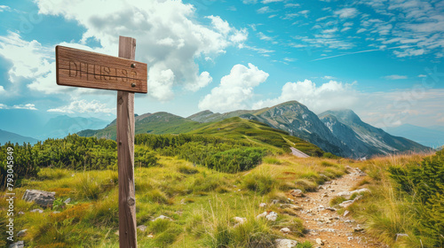empty signpost in the mountains, mockup © Cedric