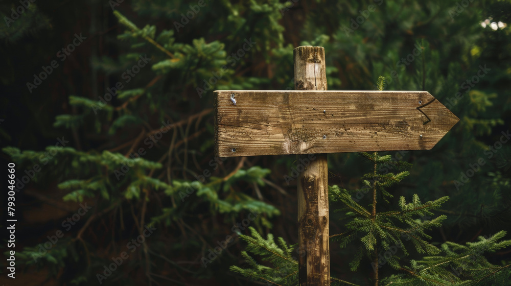 empty wooden sign post in forest empty wooden sign post in forest