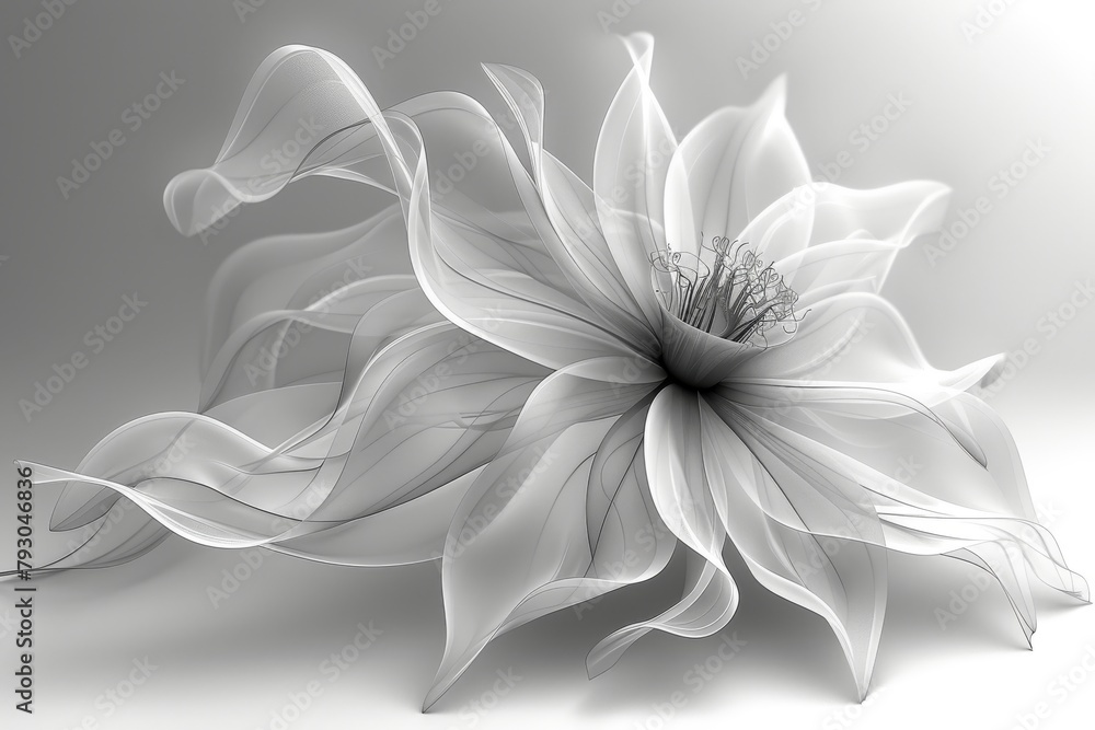 Obraz premium Transparent florals with cyber silverpoint impressionism. Ethereal X-ray of blooming flowers highlighting the intricate petal structures
