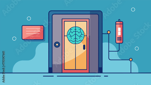 A secure door equipped with a neural scanner reading the users unique brainwave patterns to permit entry..