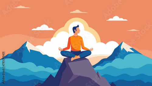 A man meditating on a mountaintop seeking inner peace and clarity as he prepares for retirement and the next phase of his life.