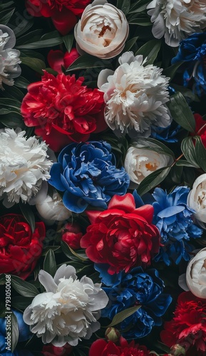Cluster of Red, White and Blue Flowers