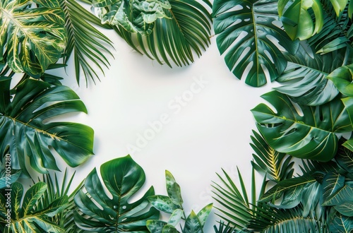 Group of Green Leaves on White Background