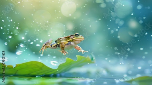 cute frog jumping in a pond