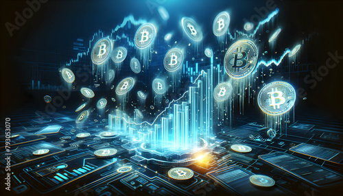 Abstract Bitcoin Icons Symbolizing Cryptocurrency Decline in Futuristic Photo Concept