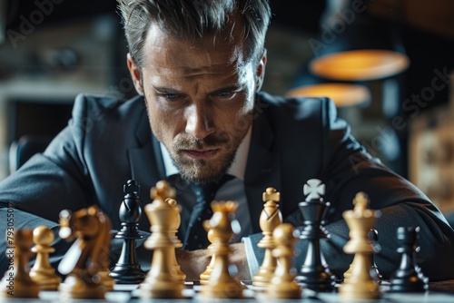 Advertisement concept: Entrepreneurial mindset in action as business leader battles AI in chess