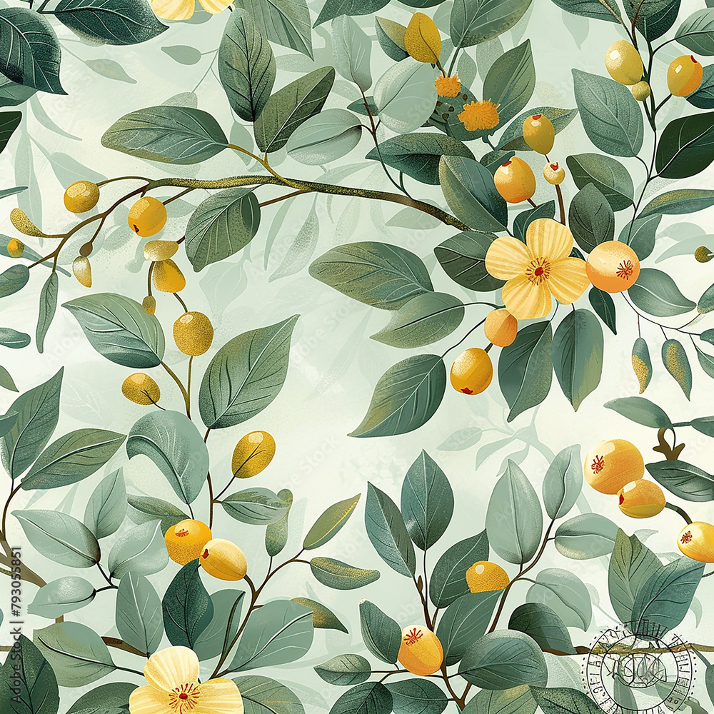 seamless pattern in all sides with colorful leaves and flowers design in white background seamless pattern in all sides with colorful leaves and flowers design in white background