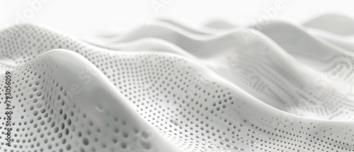 White perforated futuristic structure, abstract digital waves of AI mind, data surface texture background. Concept of technology, network, cyber future, construction
