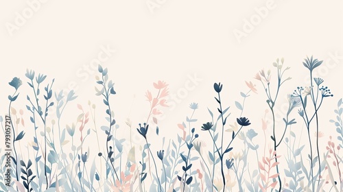 Graceful botanical illustration in soft pastel colors