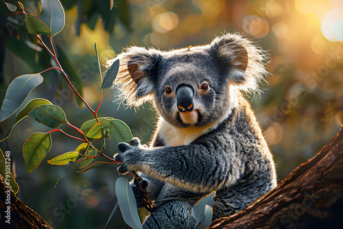 Koala Bear Sit On The Branch of the tree and eat leaves 4K Wallpaper