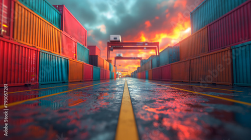 Colorful Array of Shipping Containers in a Cargo Terminal