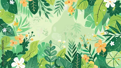 Simple flat illustration of botanical background in green tones