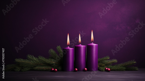 four purple advent candles, minimalistic сreated with Generative Ai