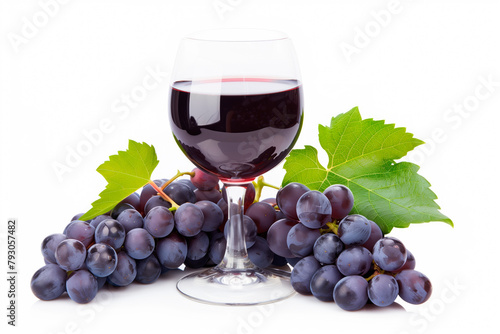Wine bottle  glass and grapes isolated on a white background. Rose wine splashing in glassware