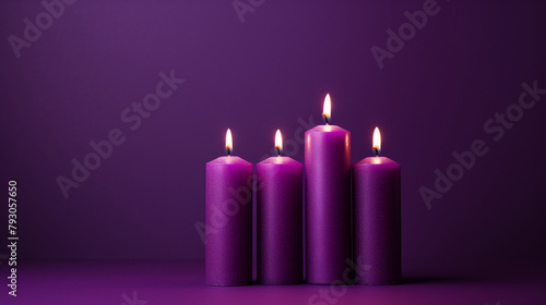 four purple advent candles, minimalistic сreated with Generative Ai