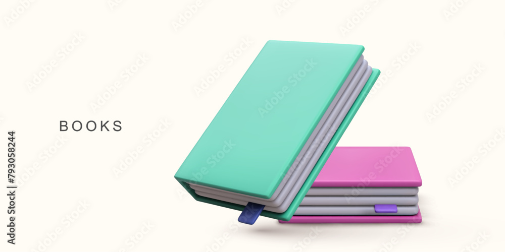 3d realistic two books on white background. Vector illustration. 3d realistic two books on white background. Vector illustration.