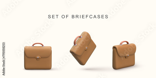 3d realistic Set of briefcases on white background. Vector illustration.