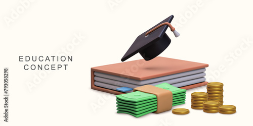 3d realistic Financial educational programs on white background. Vector illustration.