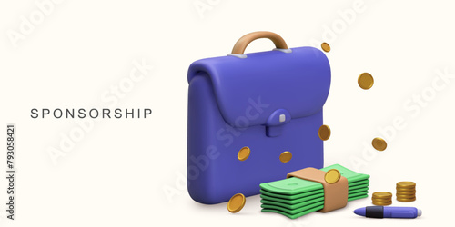 3d realistic Sponsorship programs concept on white background. Vector illustration.