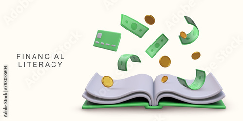 3d realistic concept Financial literacy on white background. Vector illustration.