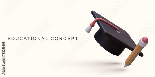 3d realistic Education concept on white background. Vector illustration.