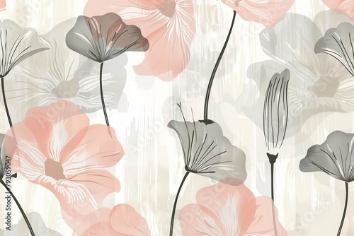 Floral Wallpaper With Pink and Grey Flowers