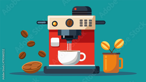 A luxurious espresso machine hums as it brews a cup of premium coffee the beans freshly ground moments before..