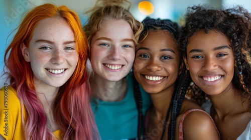 Four young women with different hair colors photo