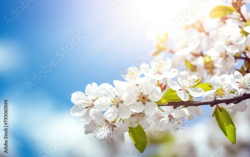 Spring Cherry Blossoms Against Sunny Sky